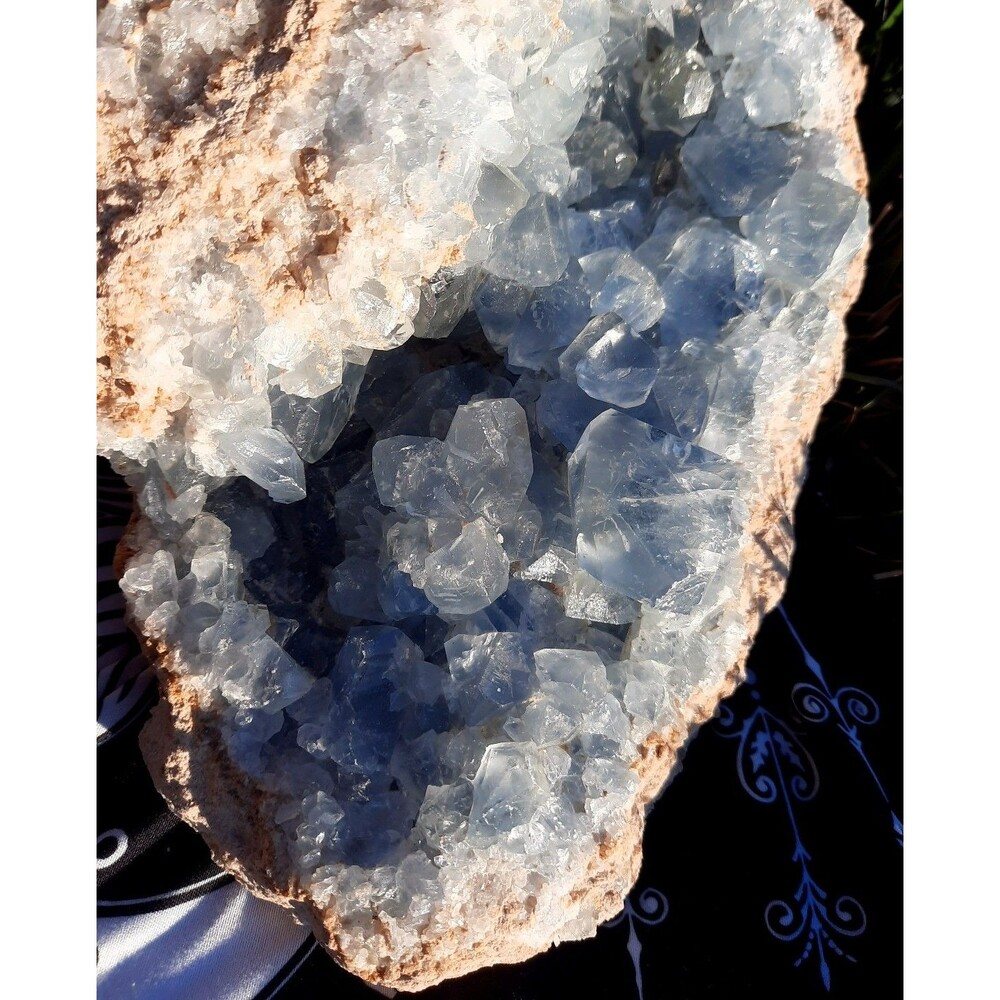 Madgascar High Grade Blue Celestite Quartz Crystal Geode Cluster